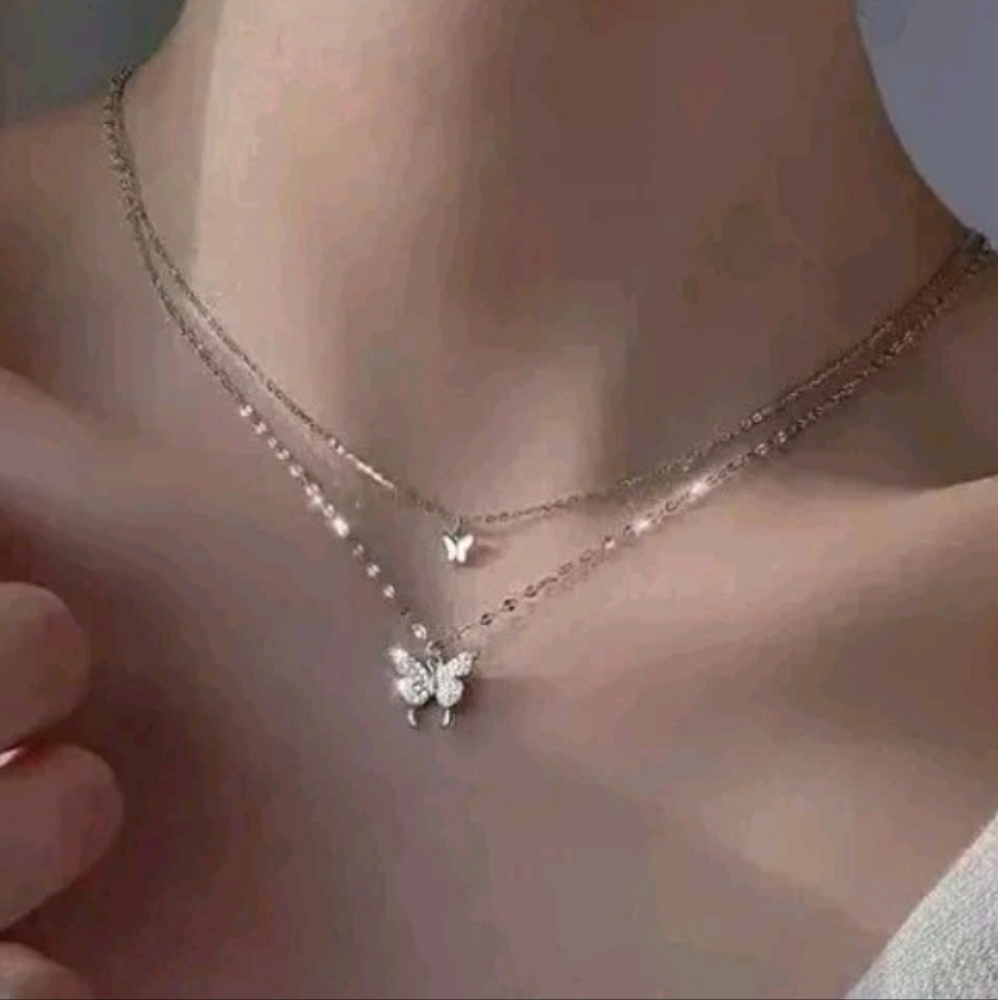 Delicate Silver Butterfly Pendant Necklace